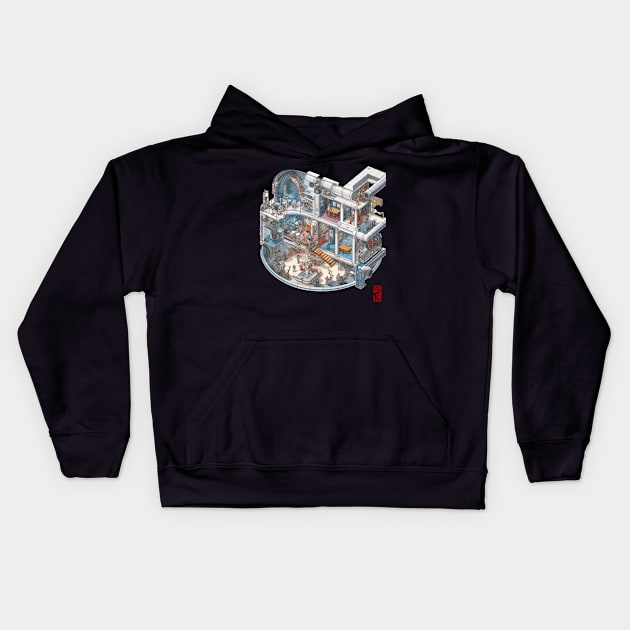 Isometric space station Kids Hoodie by siriusreno